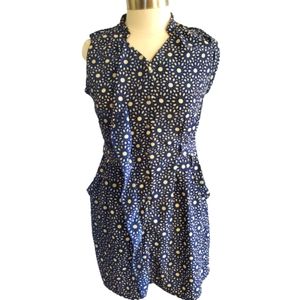 VEEKO Sleveless Midi Patterned Navy Blue Dress Size M